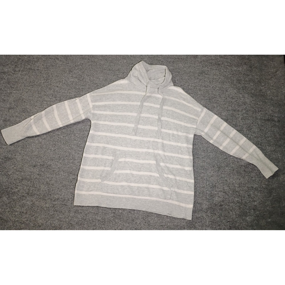 Loft Women's Striped Drawstring Cowl Neck Sweater With Marsupial Pocket Size XL